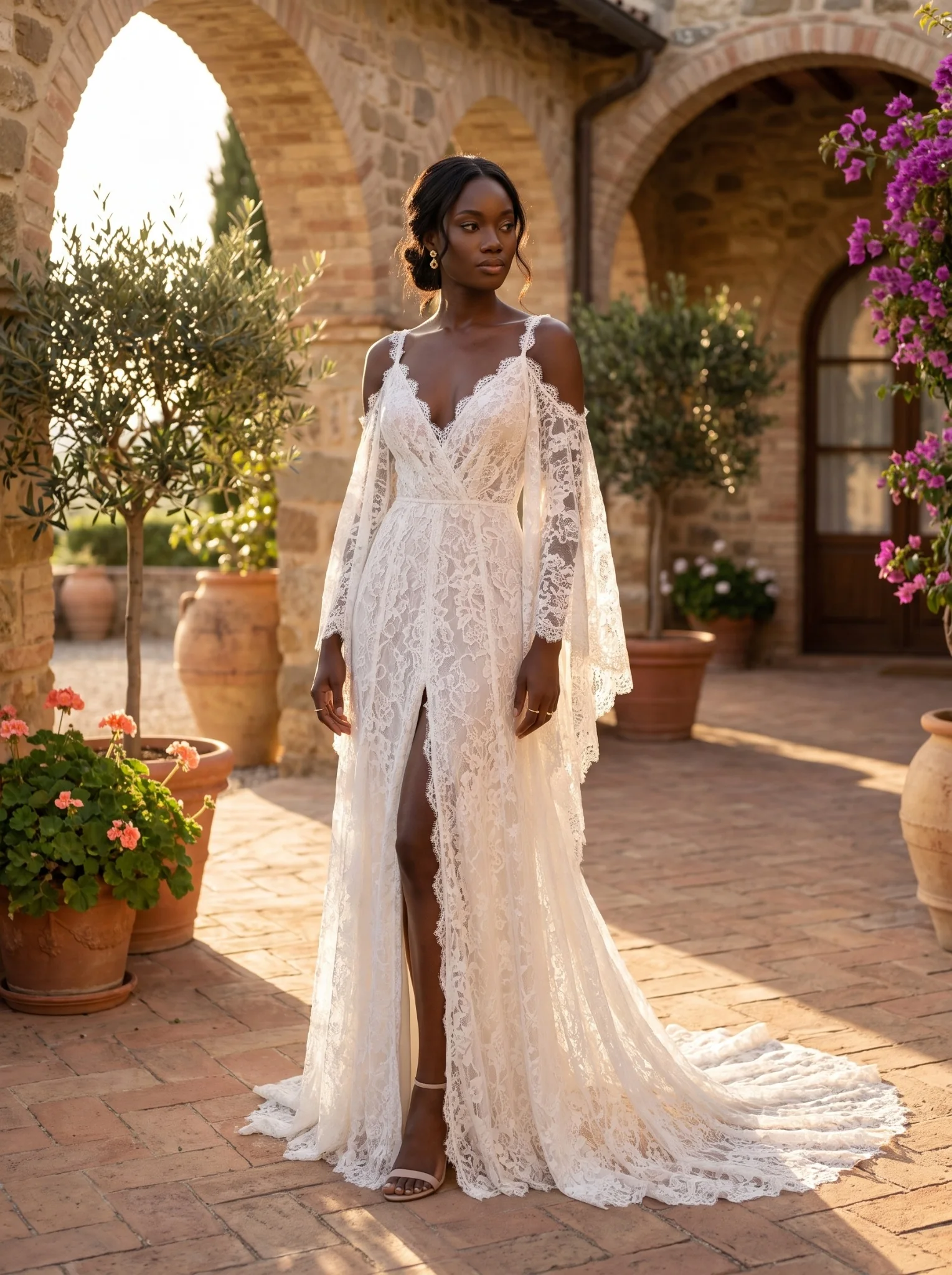 Look 01 Tuscan Muse lace kaftan bridal gown